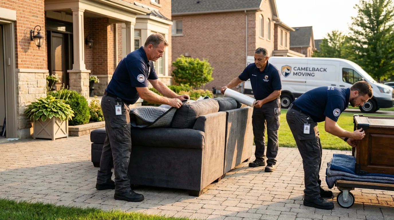 Large estate moving crew wrapping furniture in Edwards, MS